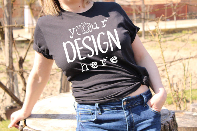 Black T-shirt Mock Ups, Garden, Nature Mockup,Bella Canvas Shirt, Flat Lay Picture,SVG Sublimation,Woman Model Design, Outdoors JPG picture Mock Up Photo ArtStudio 
