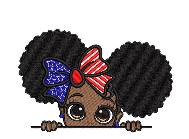 Black USA Girl Embroidery Design, Independence Day Embroidery, 4th of July Girl Embroidery Design, 3 sizes Embroidery/Applique DESIGNS Nino Nadaraia 