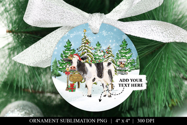 Black & White Cow Round Ornament Sublimation PNG Sublimation BijouBay 