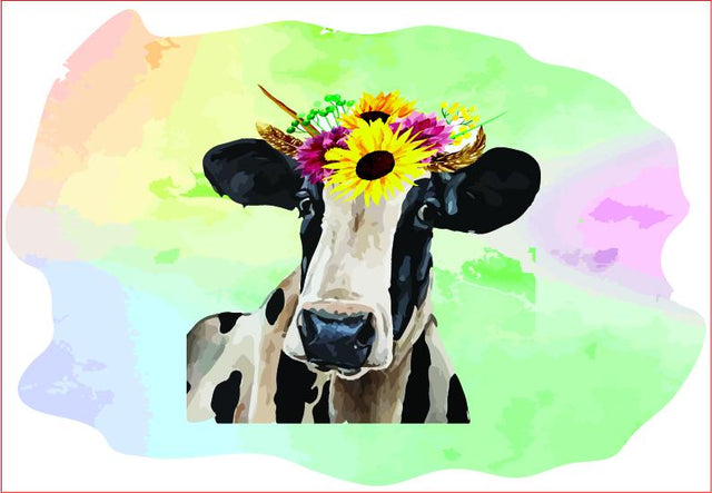 Black & White Watercolor Cow Sunflowers Graphic Sublimation sublimationhappy 