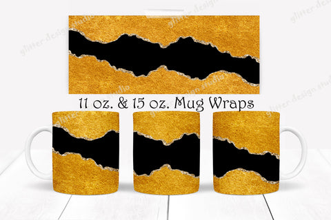 Black with Gold Glitter Borders Full Wrap Mug Sublimation Designs,Elegant Mug Wrap Background, 11 oz. and 15 oz. Mug Sublimation Wrap PNG Digital Pattern ArtStudio 
