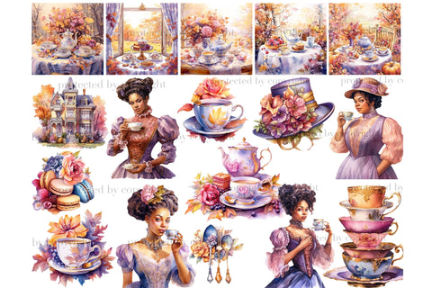Black Woman Autumn Clipart | Tea Party SVG GlamArtZhanna 