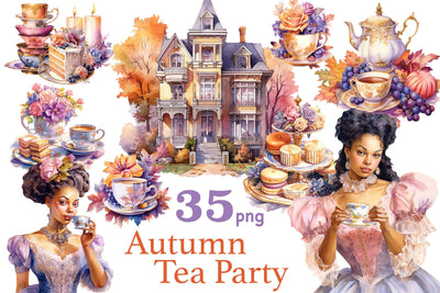 Black Woman Autumn Clipart | Tea Party SVG GlamArtZhanna 