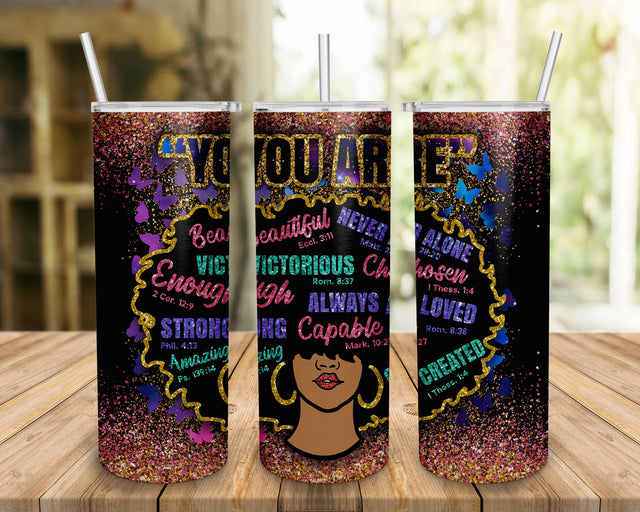 Black Woman Christian, You Are Beautiful, Black Girl Melanin Pride Gift Tumbler PNG, Skinny 20oz, 20oz Tumbler Png SVG BOO-design 