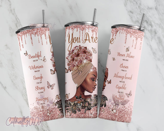 Black Woman Christian, You Are Beautiful, Black Girl Melanin Pride Gift Tumbler Sublimation 20 oz Sublimation CaldwellArt 