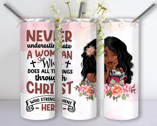Black Woman Faith 2 File Png,Boss Lady Png, Black Lives Matter 20oz Skinny Tumbler, Afro Lady Woman Tumbler Png Sublimation PixelChick 