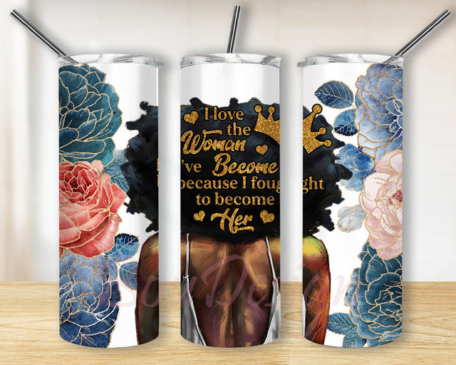 Black Woman Glitter 20oz Skinny Tumbler Png, Afro Girl Boss Png, Black Girl Magic Tumblers, Melanin Queen Glitter, Afro Girl Boss Png, Rose Gold Tumbler Sublimation BouDesign 