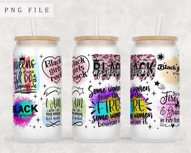 Black Woman Libbey Glass Can Wrap, 16oz Glass Can Sublimation Design, Black Woman Glass Can PNG File Sublimation HappyDesignStudio 