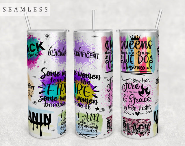 Black Woman Quotes Tumbler Wrap, 20 Oz Skinny Tumbler Black Woman Sayings Sublimation Design, Seamless Black Woman Tumbler PNG Sublimation HappyDesignStudio 