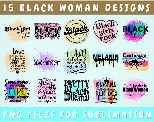 Black Woman Sublimation Designs Bundle, 15 Designs, Black Girl PNG Files For Sublimation, Black History Month Sublimation Files Sublimation HappyDesignStudio 