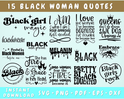 Black woman SVG Bundle, Black Woman Quotes SVG, Black Girl Magic SVG, Black Queen SVG SVG HappyDesignStudio 