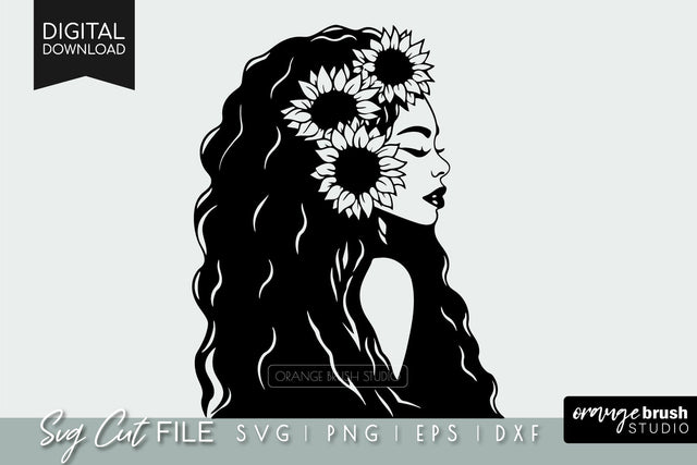 Black Woman SVG With Sunflowers | African American SVG SVG OrangeBrushStudio 