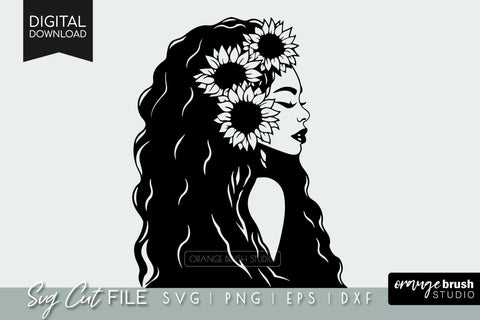 Black Woman SVG With Sunflowers | African American SVG SVG OrangeBrushStudio 