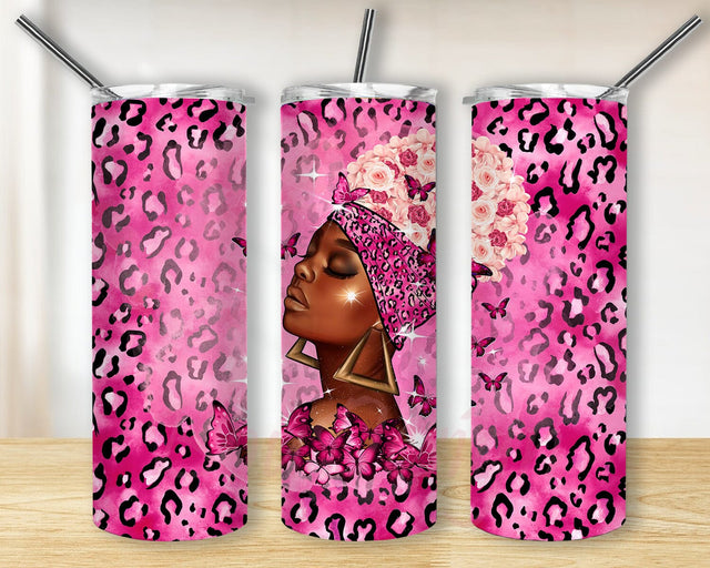 Black Woman Tumbler Template, Black Girl Floral 20oz Skinny Tumbler, African American Tumler Design, Pink Leopard Tumbler Wrap, Black Girl Magic Design Png, Digital Download Sublimation BouDesign 