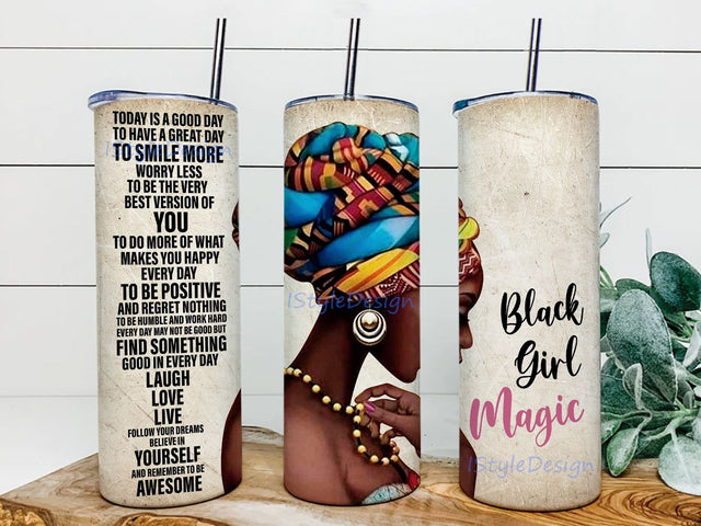Black Woman Tumbler Template Design, Sublimation Instant Digital Download, 20 oz Skinny Tumbler Sublimation iStyleDesign 