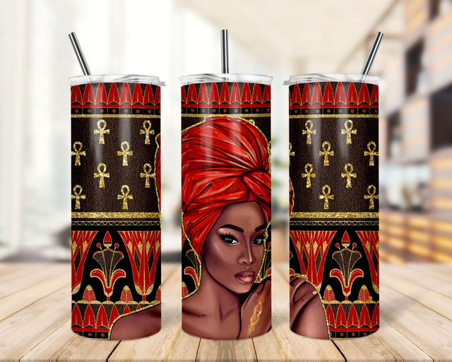 Black Woman Tumbler wrap, Africa fingerprint png, Black Queen Ankh PNG, Africa Green and Gold Sublimation TrendingDesign 