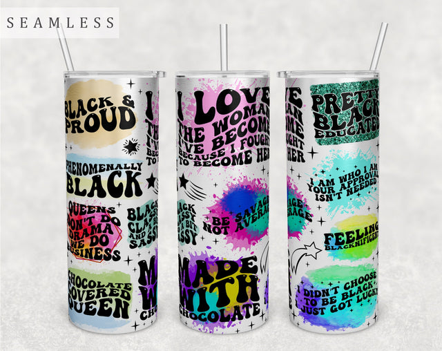 Black Woman Wavy Quotes Tumbler Wrap, 20 Oz Skinny Tumbler Sublimation Design, Seamless Black Woman Groovy Sayings Tumbler PNG Sublimation HappyDesignStudio 