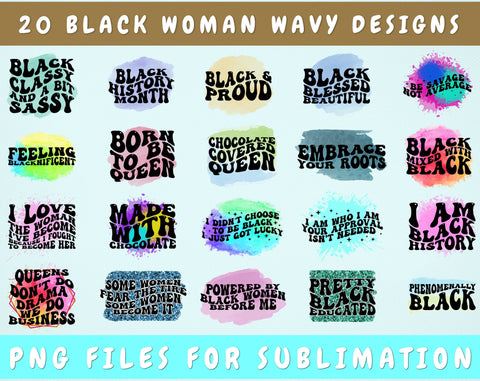Black Woman Wavy Text Sublimation Designs Bundle, 20 Designs, Juneteenth Groovy PNG Files For Sublimation, Black History Month Sublimation Files Sublimation HappyDesignStudio 