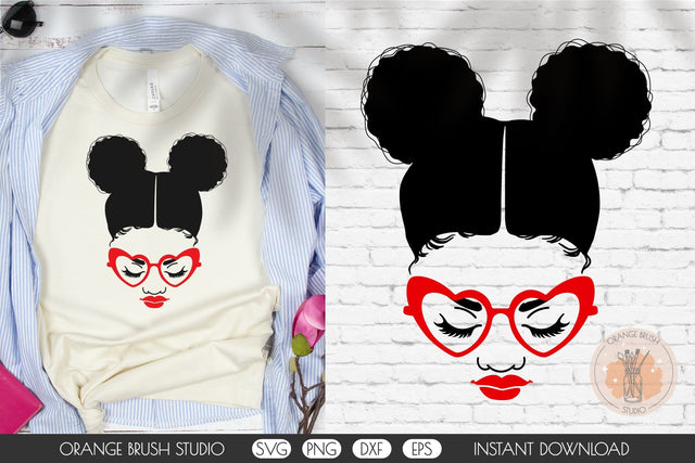 Black Woman With Afro Puffs And Heart Glasses SVG File SVG OrangeBrushStudio 