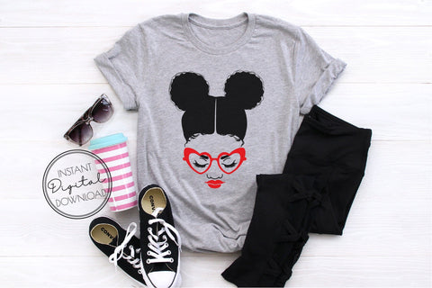 Black Woman With Afro Puffs And Heart Glasses SVG File SVG OrangeBrushStudio 