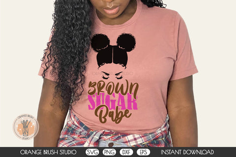 Black Woman With Afro Puffs - SVG Cut File SVG OrangeBrushStudio 