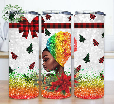 Black Women Christmas Tumbler Png, Christmas Glitter Tumbler Wrap, Magic Christmas 20oz Skinny Tumbler, Afro Girl Sublimation Design, Instant Download Sublimation AdriOP 
