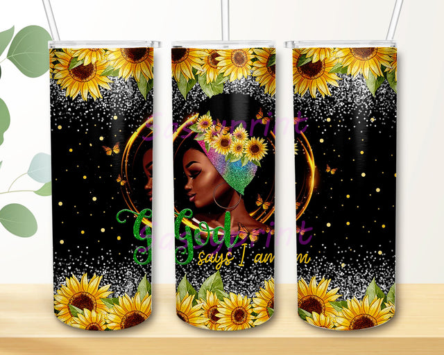 Black Women God Says I am Sunflower Skinny Tumbler PNG, Afro Girl Leopard Glitter Tumbler PNG, Black women God Gold Glitter 20 oz Skinny Tumbler Sublimation Design Sublimation sassyprint 