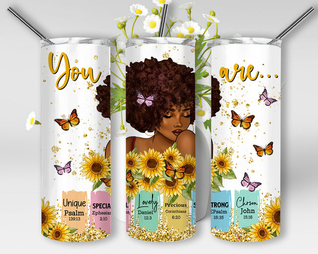 Black Women Sunflower Glitter Tumbler Wrap, African American 20 oz Skinny Tumbler, Afro American Woman Sublimation Design, Butterfly Black Girl Magic Tumbler Png, Instant Download Sublimation WillowSageDesign 