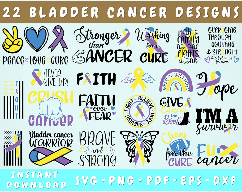 Bladder Cancer Awareness SVG Bundle, 22 Designs, Bladder Cancer Ribbon ...