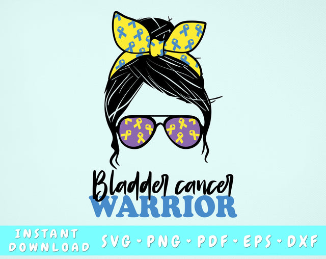 Bladder Cancer Warrior SVG, Bladder Cancer Messy Bun SVG, Bladder Survivor SVG, Bladder Cancer Warrior PNG SVG HappyDesignStudio 