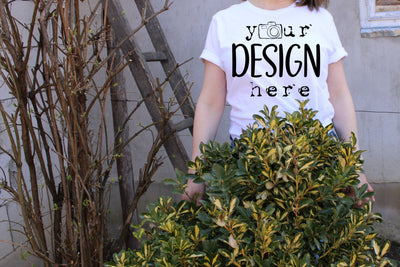 Blank White T-shirt Mock Ups, Front view, Plants, Nature Mockup,Bella Canvas Shirt, Flat Lay Picture,SVG Sublimation,Woman Model Design, Outdoors JPG picture Mock Up Photo ArtStudio 