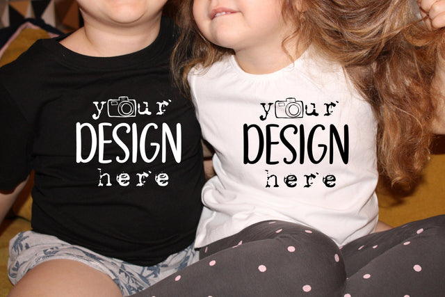 Blank White Toddler Girl Shirt Mockup modeled - Toddlers T Shirt Mockup - White T Shirt Mockup - Girl Toddler Model - Home Background Mock Up Photo ArtStudio 