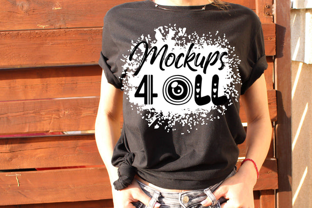 Bleached Black Bella Canvas 3001 Mockup, Stylish Women’s Mockup,Outside,Bella Canvas Model Mockup,Bleach Tshirt Model, Outdoor Photo Mock Up Mock Up Photo ArtStudio 