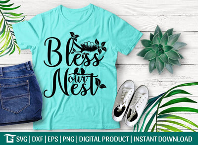 Bless Our Nest Svg Cut File, Christian Svg, Handlettered Svg, Farmhouse Svg, Tshirt Design SVG ETC Craft 