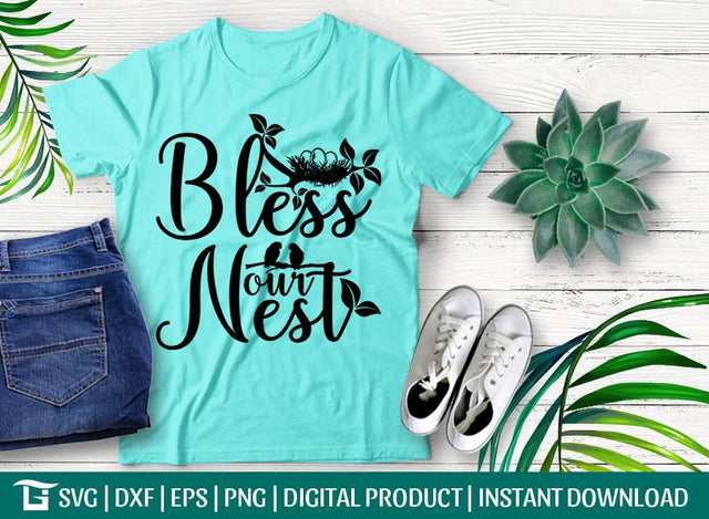 Bless Our Nest Svg Cut File, Christian Svg, Handlettered Svg, Farmhouse Svg, Tshirt Design SVG ETC Craft 