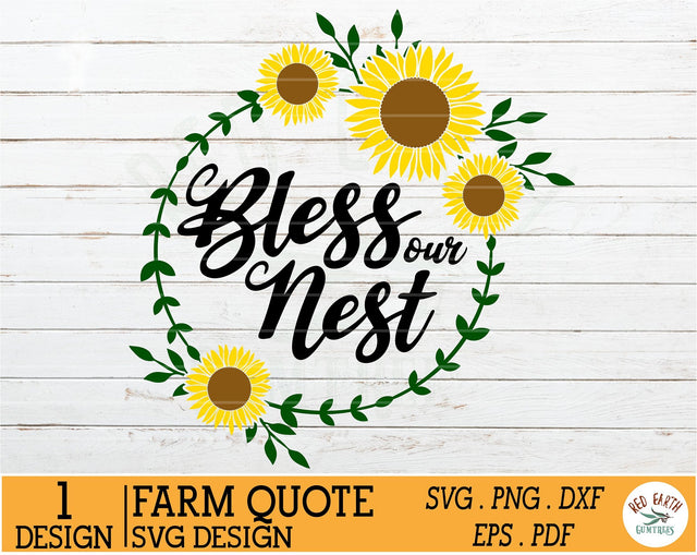 Bless our Nest svg,sunflower monogram frame svg,home frame SVG Redearth and gumtrees 