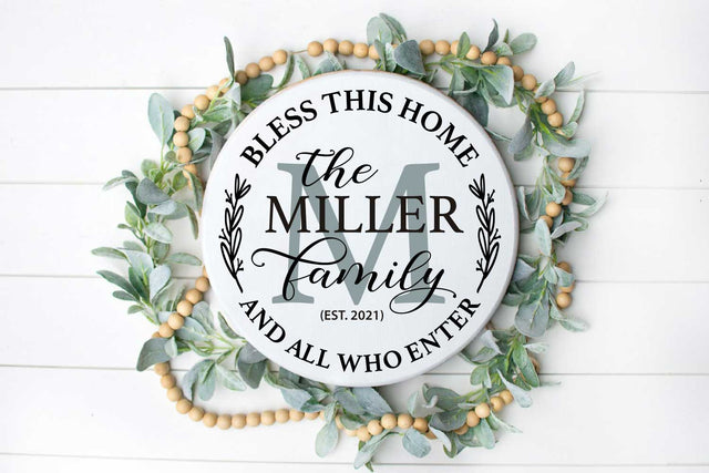 Bless This Home And All Who Enter - Monogram Round Sign SVG Shine Green Art 