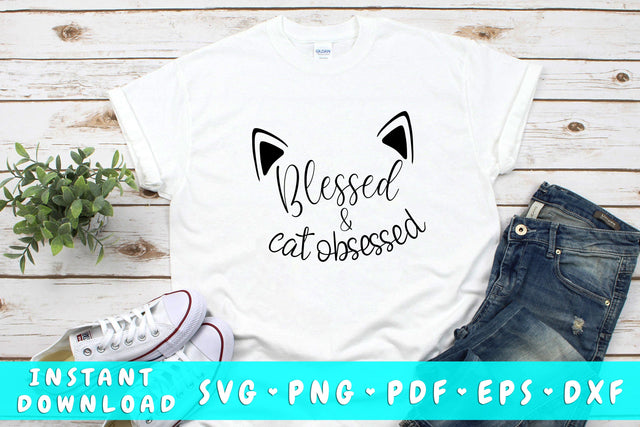 Blessed And Cat Obsessed SVG SVG HappyDesignStudio 