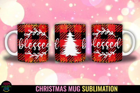 Blessed Christmas Plaid Mug Sublimation I 11 Oz Holiday Mug Sublimation Happy Printables Club 