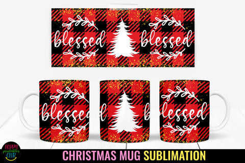 Blessed Christmas Plaid Mug Sublimation I 11 Oz Holiday Mug Sublimation Happy Printables Club 
