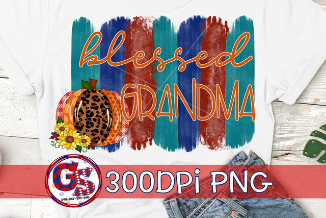 Blessed Grandma PNG-Fall Brushstrokes PNG Sublimation Greedy Stitches 