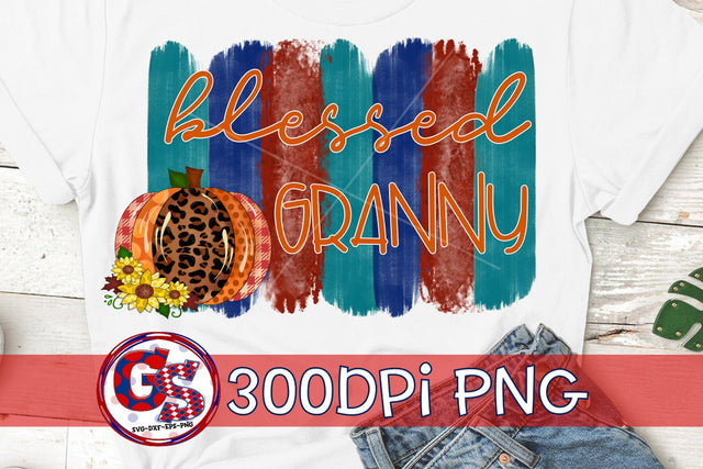 Blessed Granny PNG-Fall Brushstrokes PNG Sublimation Greedy Stitches 