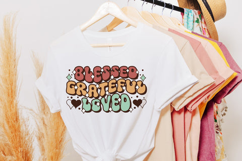 Blessed Grateful Loved, Retro Thanksgiving PNG Sublimation CraftLabSVG 