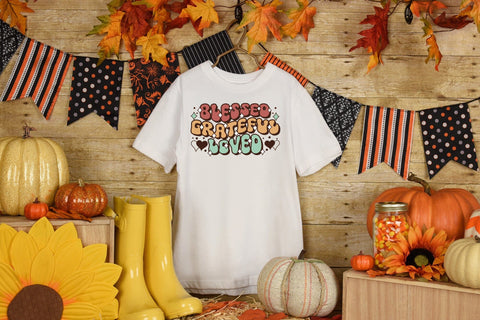 Blessed Grateful Loved, Retro Thanksgiving PNG Sublimation CraftLabSVG 