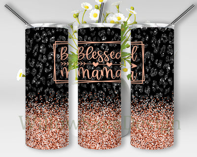 Blessed Mama 20oz Tumbler Template, Mama Rose Gold Leopard Full Tumbler Wrap, Mother Day Tumbler Png, Mama Sublimation Design for Straight, Digital Download Sublimation WillowSageDesign 
