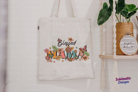 Blessed MAMA Flowers and butterflies PNG Sublimation Sublimation Sublimatiz Designs 