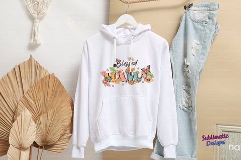 Blessed MAMA Flowers and butterflies PNG Sublimation Sublimation Sublimatiz Designs 