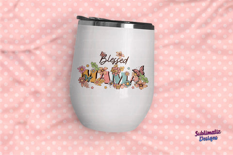 Blessed MAMA Flowers and butterflies PNG Sublimation Sublimation Sublimatiz Designs 