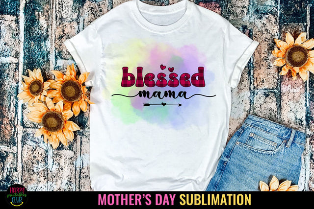 Blessed Mama- Mother's Day Sublimation I Mom Tshirt PNG Sublimation Happy Printables Club 