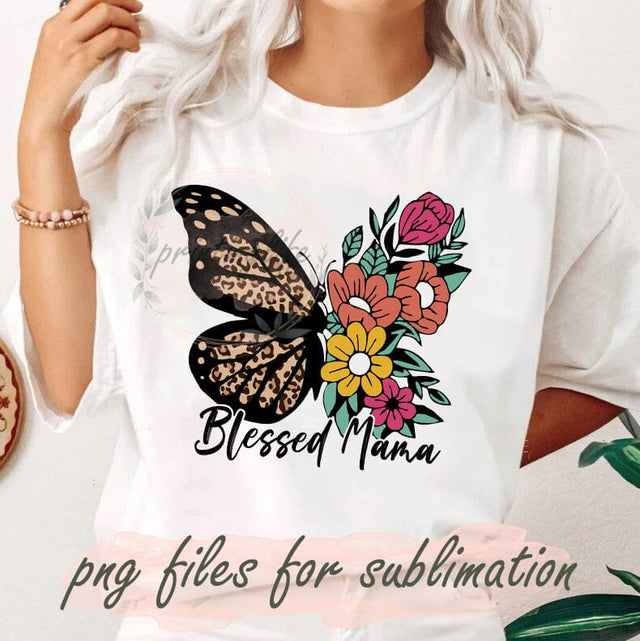 Blessed Mama Png, Floral Leopard Butterfly Png, Leopard Butterfly Png, Blessed Mama Leopard Png, Funny Mother's Day Gift For Mom Png Design Sublimation PrintingLife 